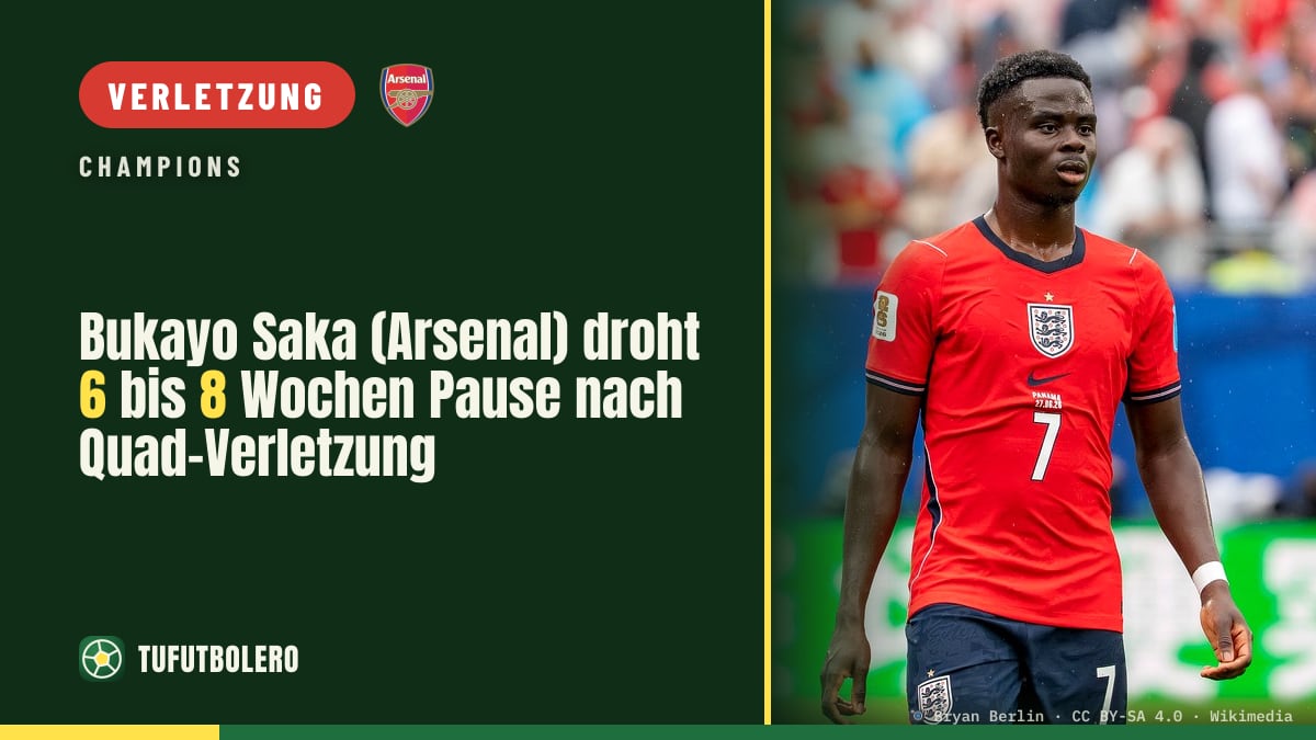 Bukayo Saka (Arsenal) droht 6 bis 8 Wochen Pause nach Quad-Verletzung