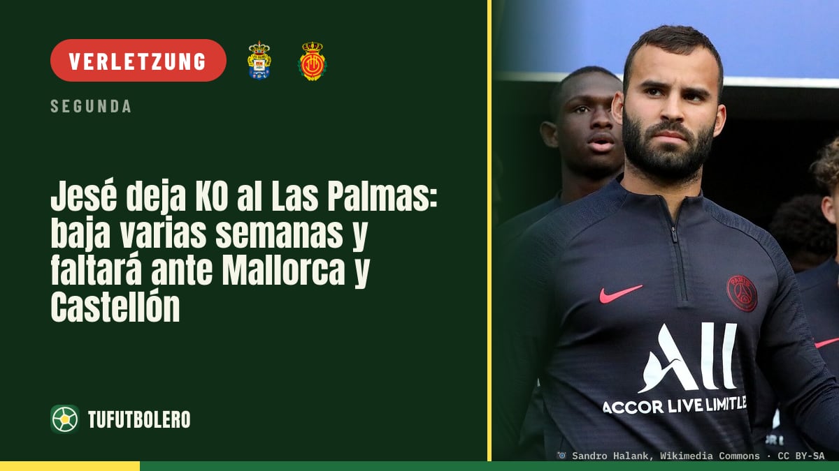 Jesé fällt beim Las Palmas aus: mehrere Wochen Pause, fehlt gegen Mallorca und Castellón