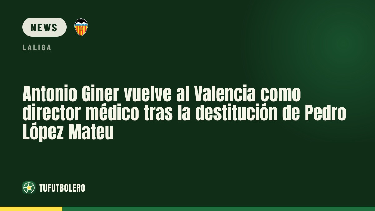 Antonio Giner returns to Valencia as medical director after Pedro López Mateu’s dismissal