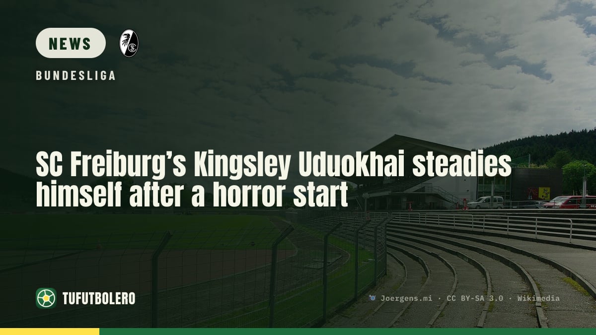 SC Freiburg’s Kingsley Uduokhai steadies himself after a horror start