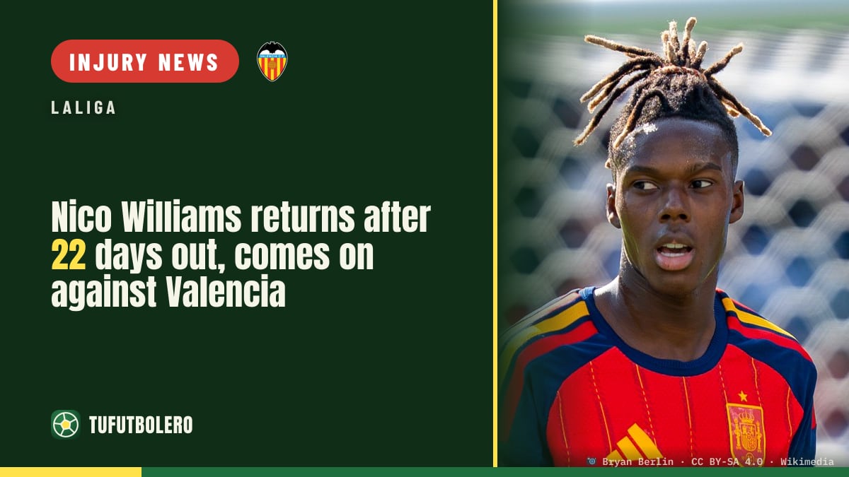 Nico Williams returns after 22 days out, comes on against Valencia