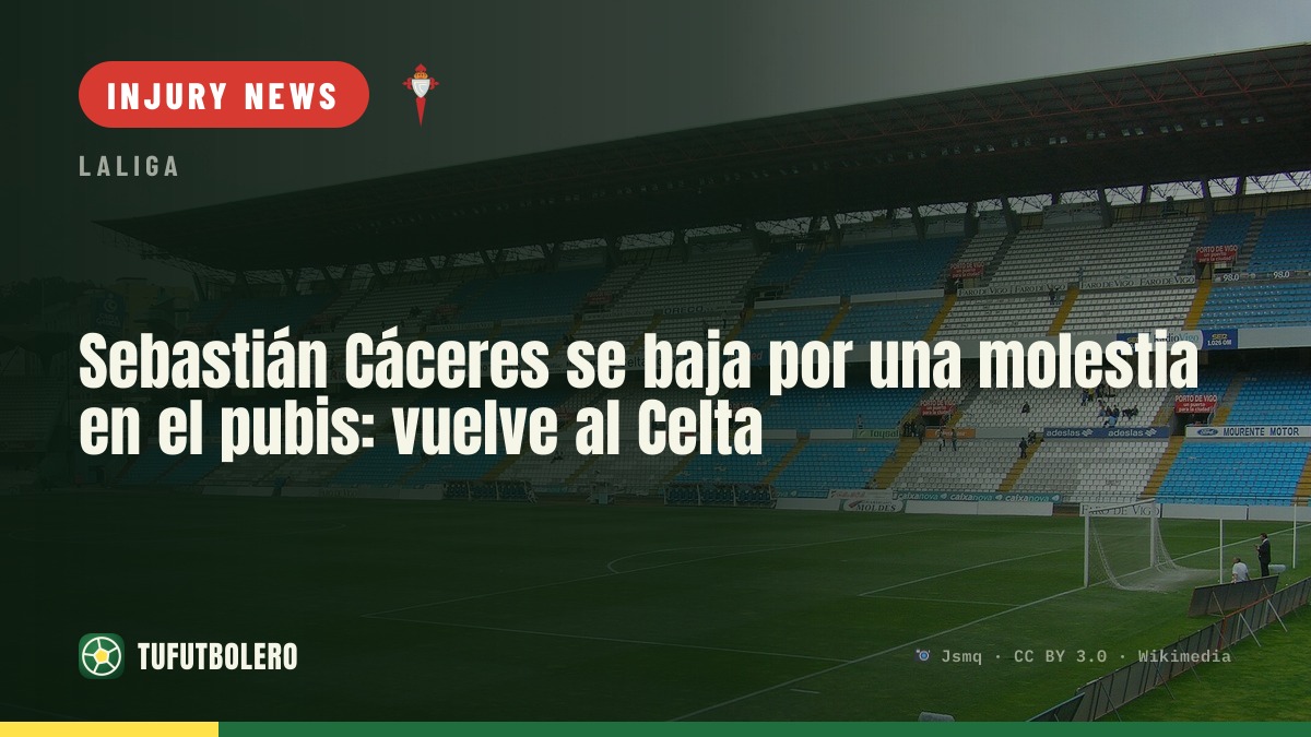 Sebastián Cáceres ruled out after a groin issue: returns to Celta Vigo