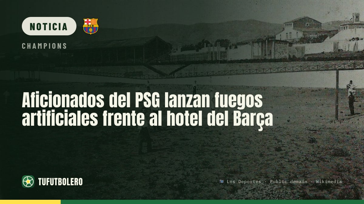 Aficionados del PSG lanzan fuegos artificiales frente al hotel del Barça