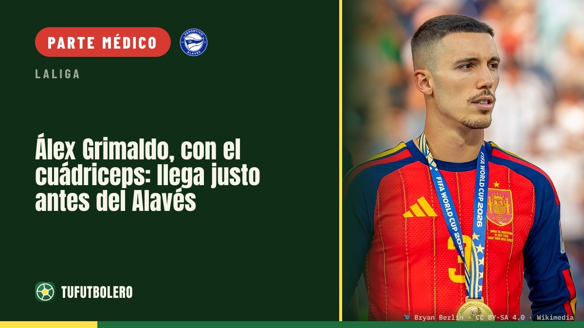 Álex Grimaldo, con el cuádriceps: llega justo antes del Alavés