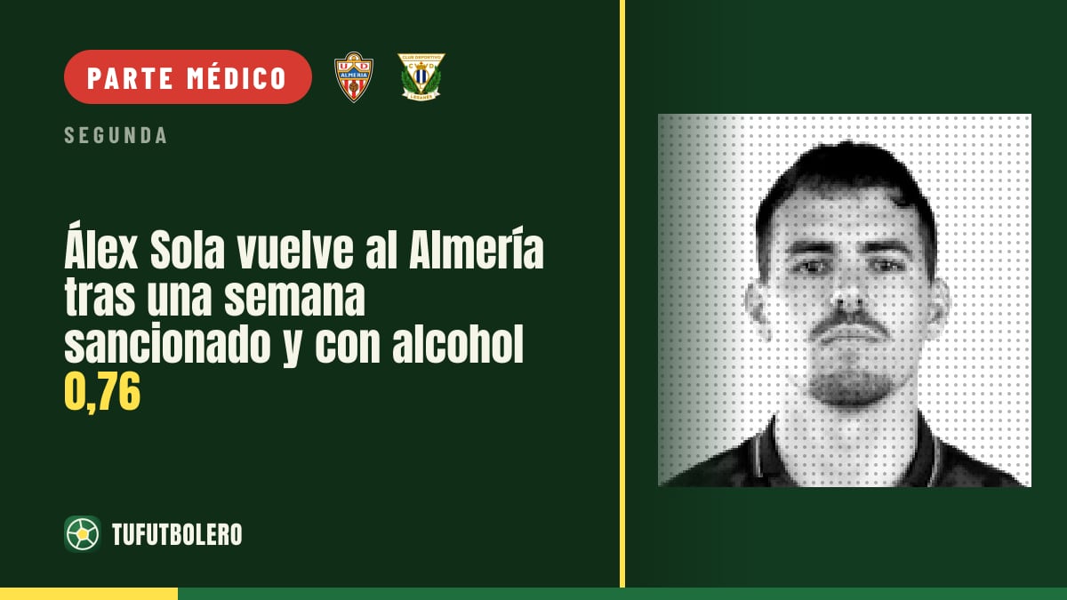 Álex Sola vuelve al Almería tras una semana sancionado y con alcohol 0,76
