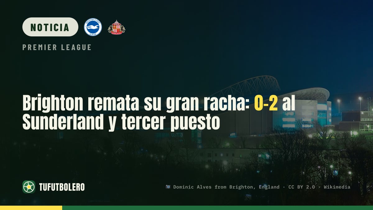 Brighton remata su gran racha: 0-2 al Sunderland y tercer puesto