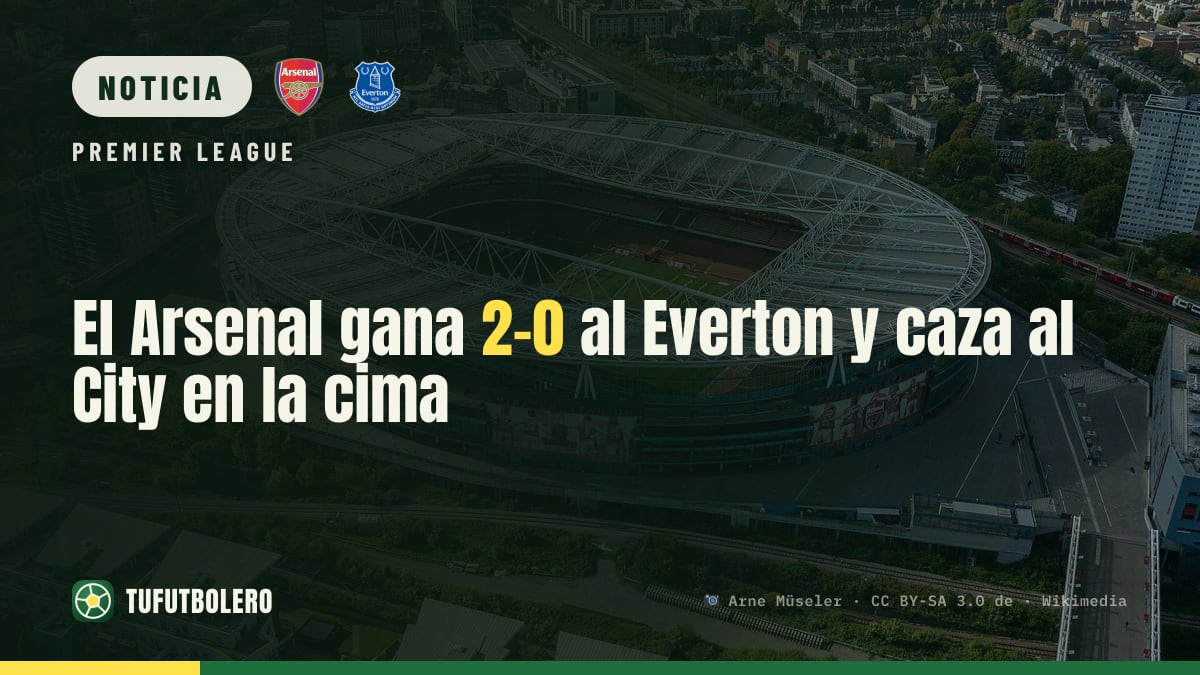 El Arsenal gana 2-0 al Everton y caza al City en la cima
