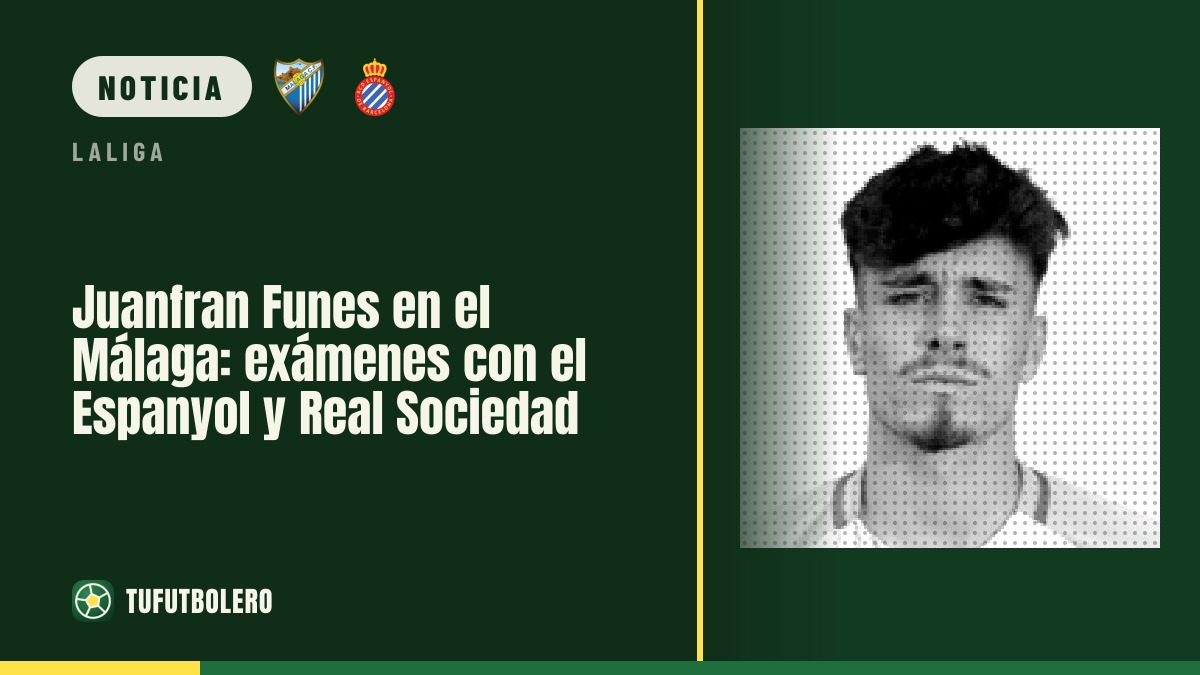 Juanfran Funes en el Málaga: exámenes con el Espanyol y Real Sociedad
