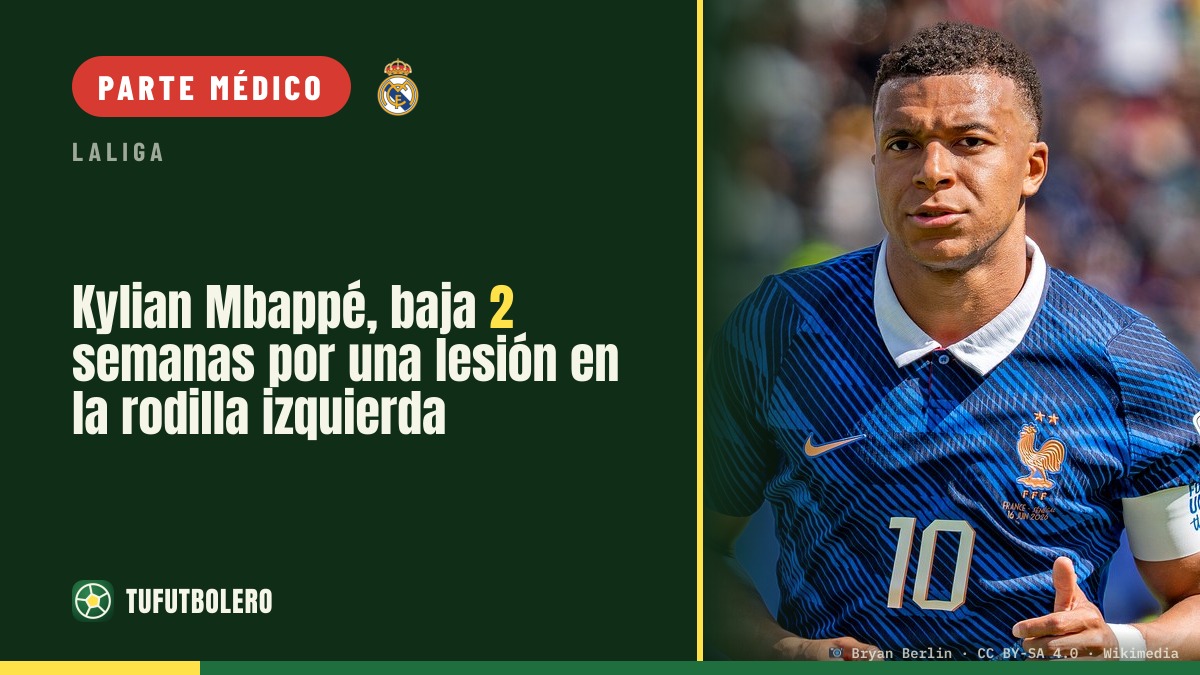 Kylian Mbappé, baja 2 semanas por una lesión en la rodilla izquierda
