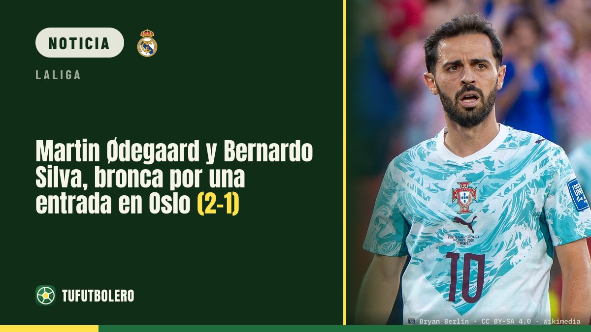 Martin Ødegaard y Bernardo Silva, bronca por una entrada en Oslo (2-1)