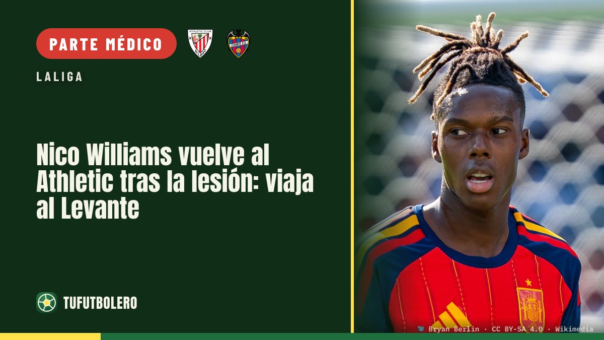 Nico Williams vuelve al Athletic tras la lesión: viaja al Levante