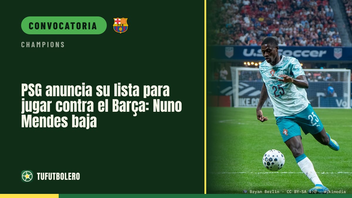 PSG anuncia su lista para jugar contra el Barça: Nuno Mendes baja