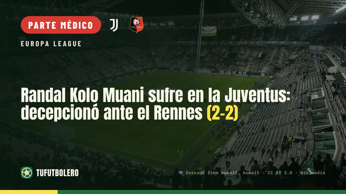 Randal Kolo Muani sufre en la Juventus: decepcionó ante el Rennes (2-2)