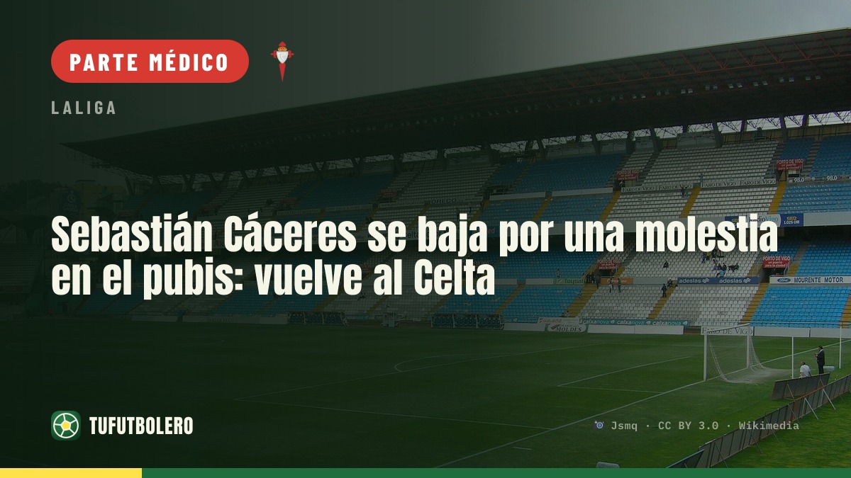 Sebastián Cáceres se baja por una molestia en el pubis: vuelve al Celta