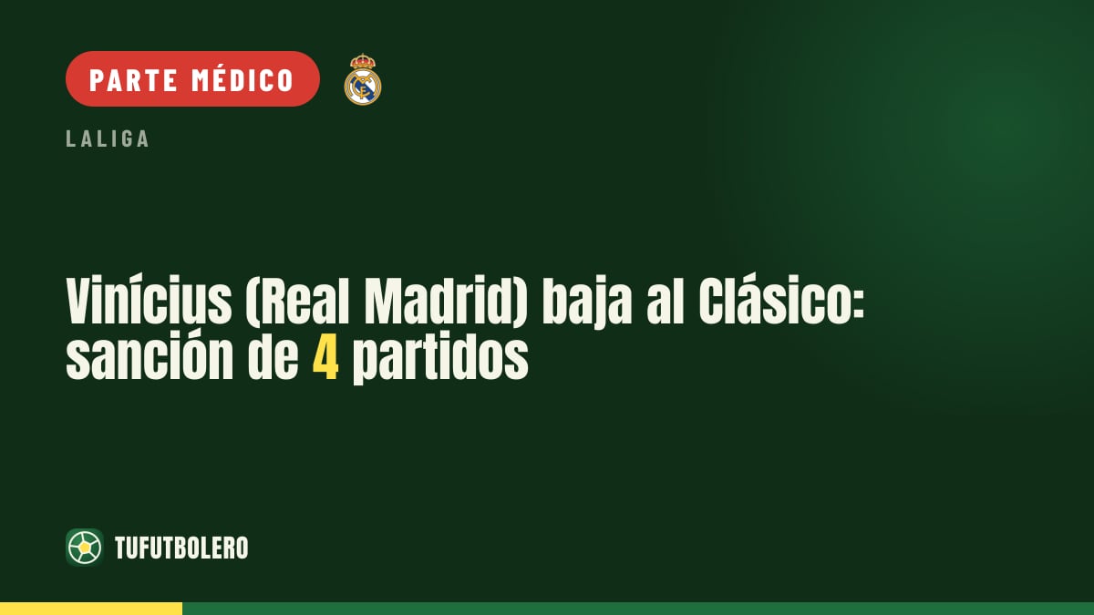 Vinícius (Real Madrid) baja al Clásico: sanción de 4 partidos