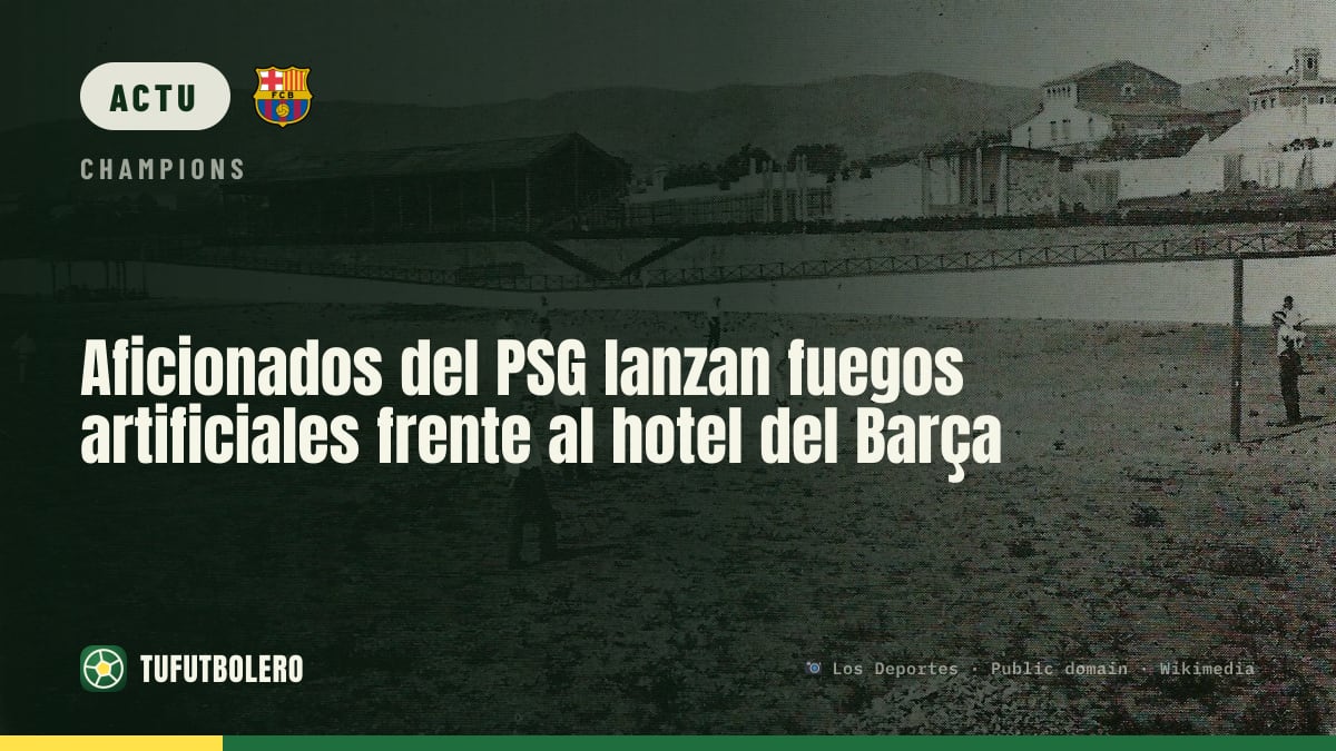 Des supporters du PSG lancent des feux d’artifice devant l’hôtel du Barça