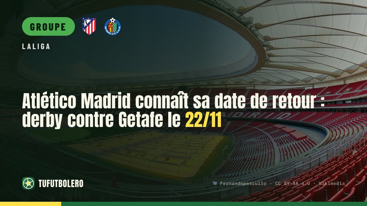 Atlético Madrid connaît sa date de retour : derby contre Getafe le 22/11