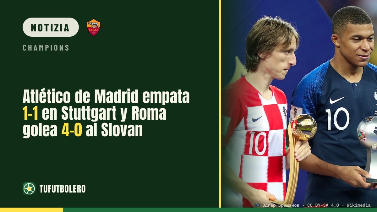 Atlético Madrid 1-1 a Stoccarda, Roma travolge lo Slovan 4-0