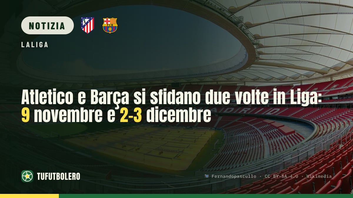 Atletico e Barça si sfidano due volte in Liga: 9 novembre e 2-3 dicembre