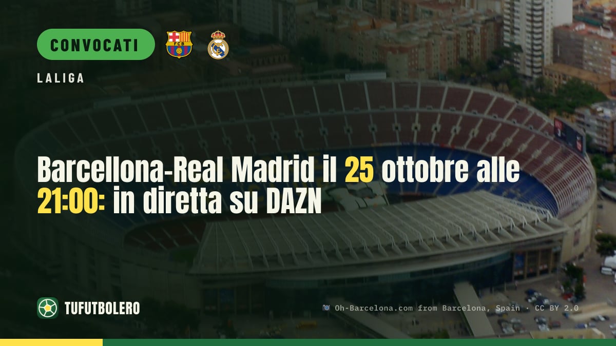 Barcellona-Real Madrid il 25 ottobre alle 21:00: in diretta su DAZN