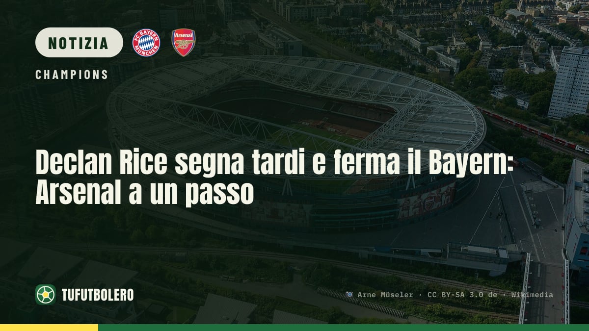 Declan Rice segna tardi e ferma il Bayern: Arsenal a un passo