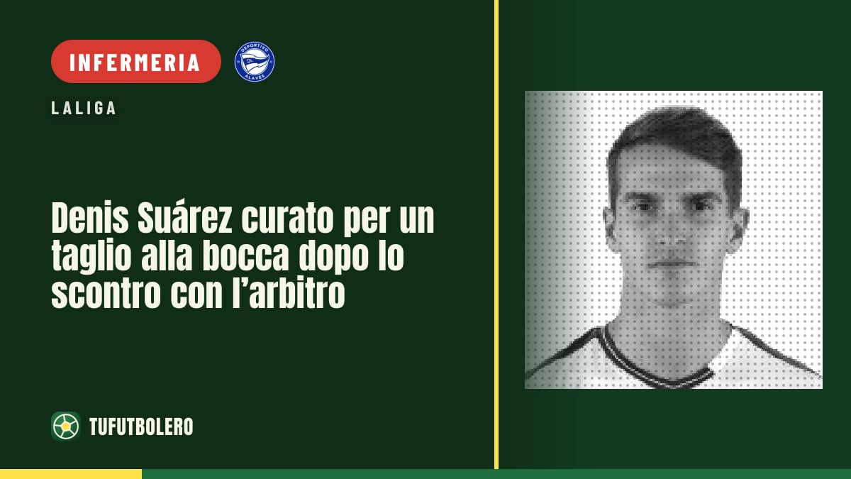 Denis Suárez curato per un taglio alla bocca dopo lo scontro con l’arbitro
