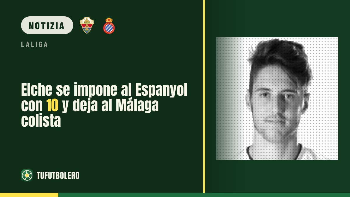 Elche espugna l’Espanyol con 10 e manda il Málaga in fondo