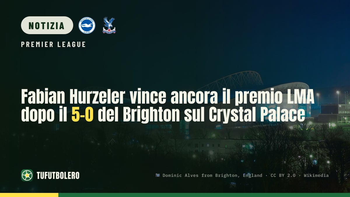 Fabian Hurzeler vince ancora il premio LMA dopo il 5-0 del Brighton sul Crystal Palace