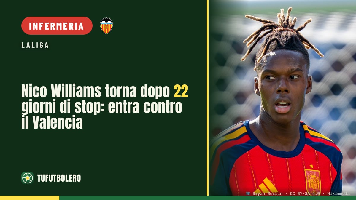 Nico Williams torna dopo 22 giorni di stop: entra contro il Valencia