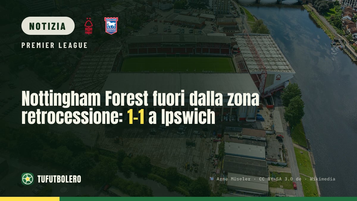 Nottingham Forest fuori dalla zona retrocessione: 1-1 a Ipswich