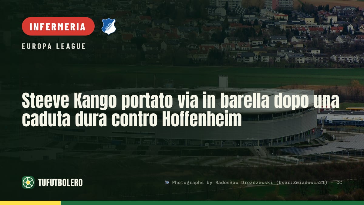 Steeve Kango portato via in barella dopo una caduta dura contro Hoffenheim