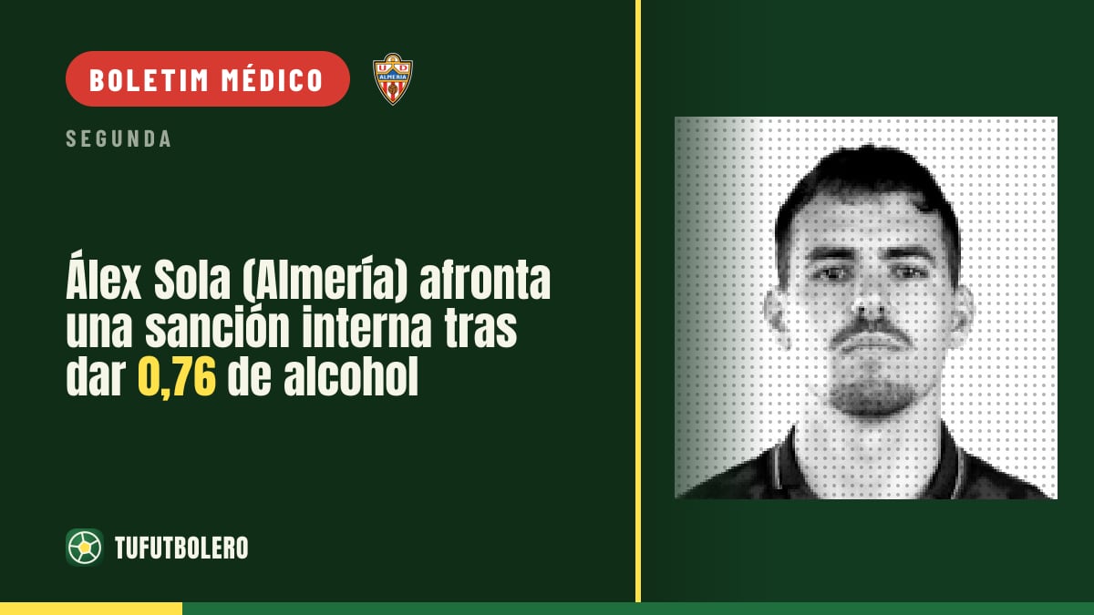 Álex Sola (Almería) pode ser punido internamente após teste com 0,76 de álcool