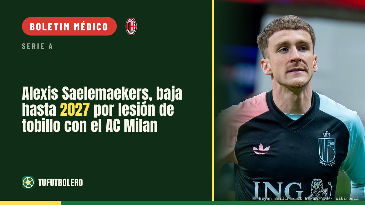 Alexis Saelemaekers fica fora até 2027 por lesão no tornozelo pelo AC Milan