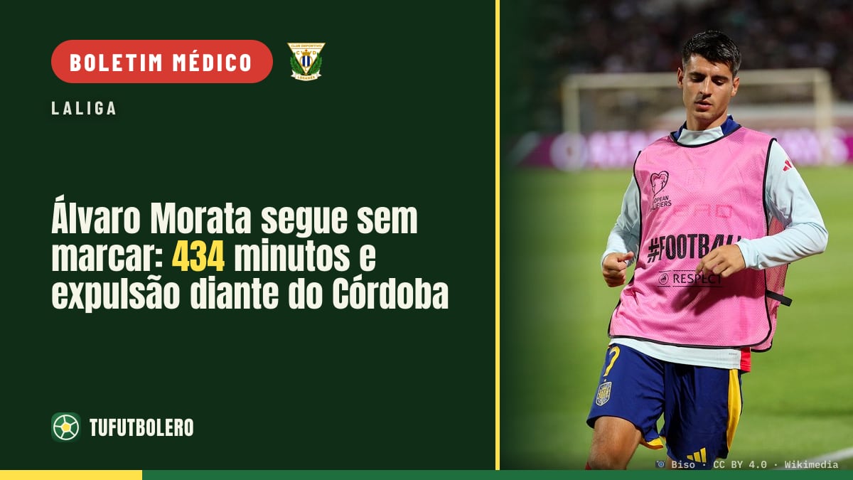 Álvaro Morata segue sem marcar: 434 minutos e expulsão diante do Córdoba