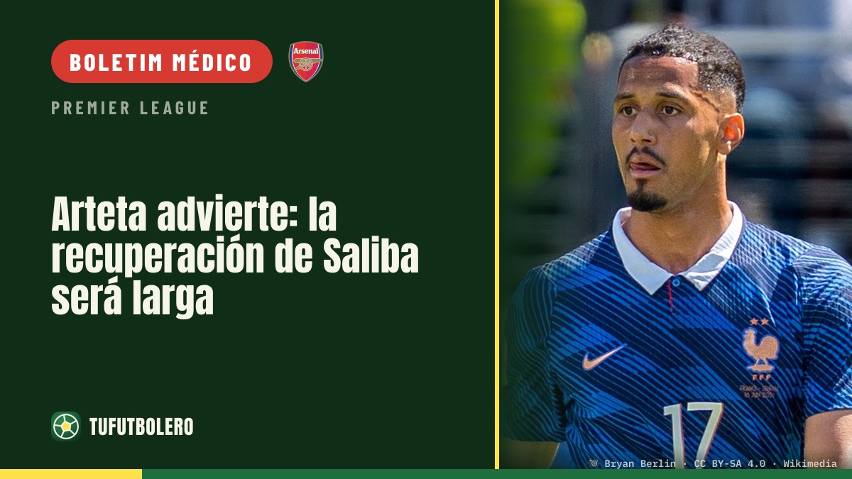 Arteta avisa: recuperação de Saliba levará tempo