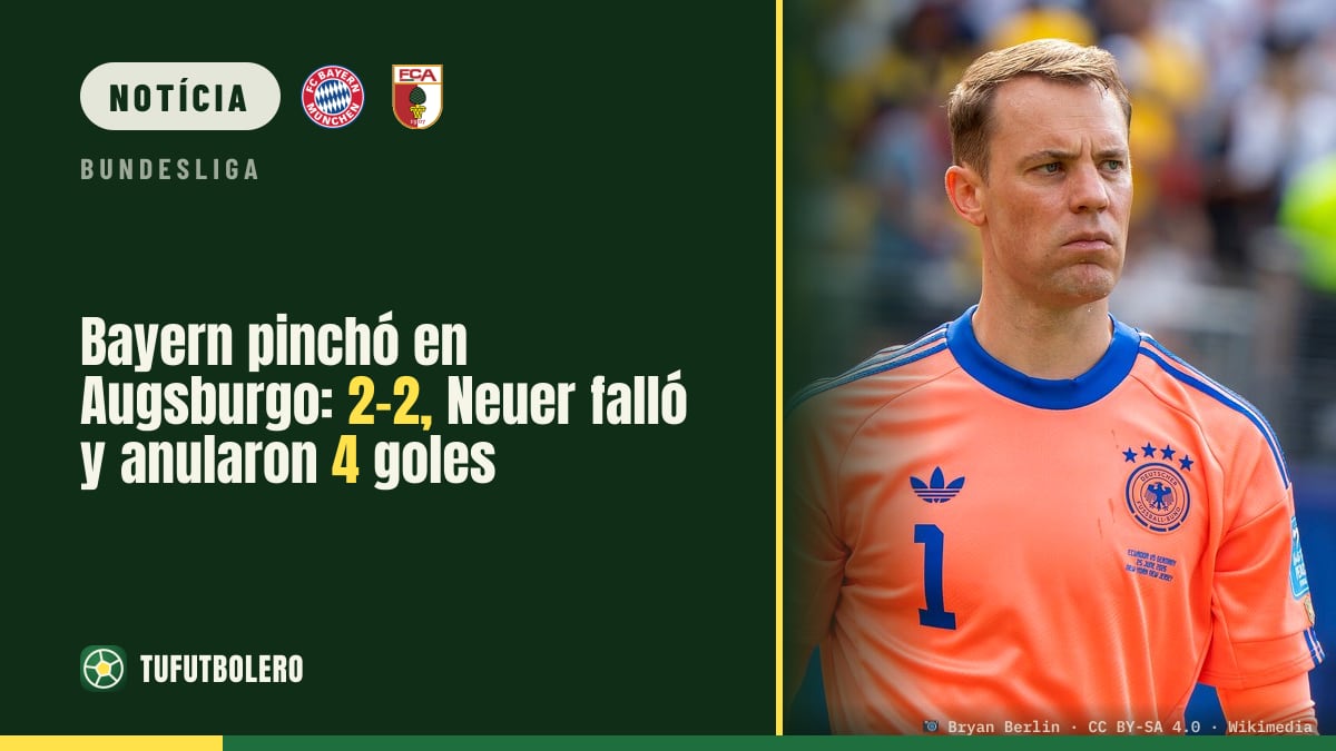 Bayern tropeça em Augsburg: 2-2, Neuer falhou e quatro gols foram anulados