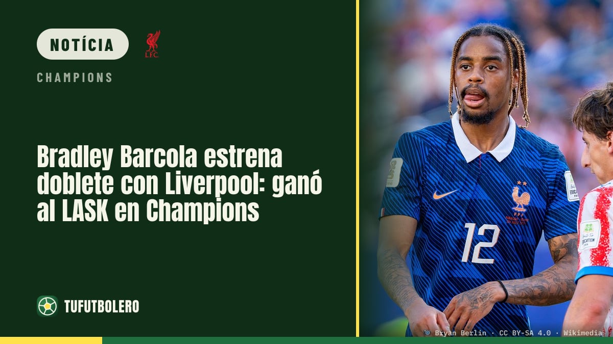 Bradley Barcola estreia dobradinha pelo Liverpool na Champions contra o LASK