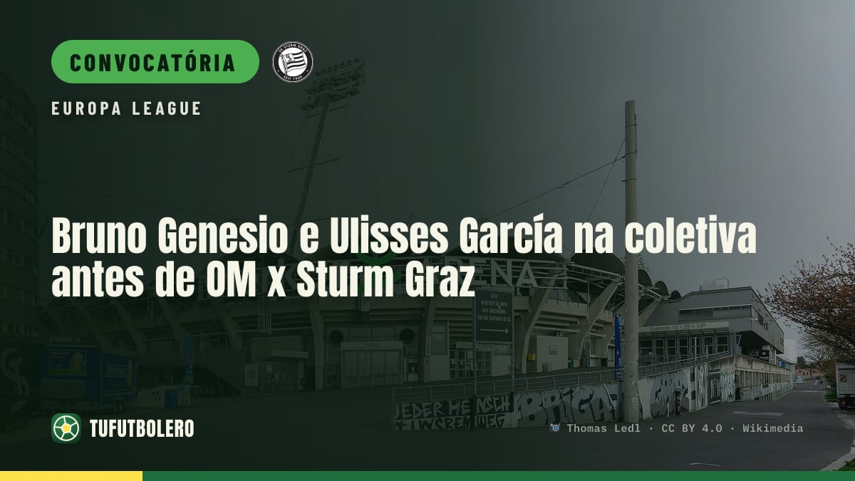 Bruno Genesio e Ulisses García na coletiva antes de OM x Sturm Graz