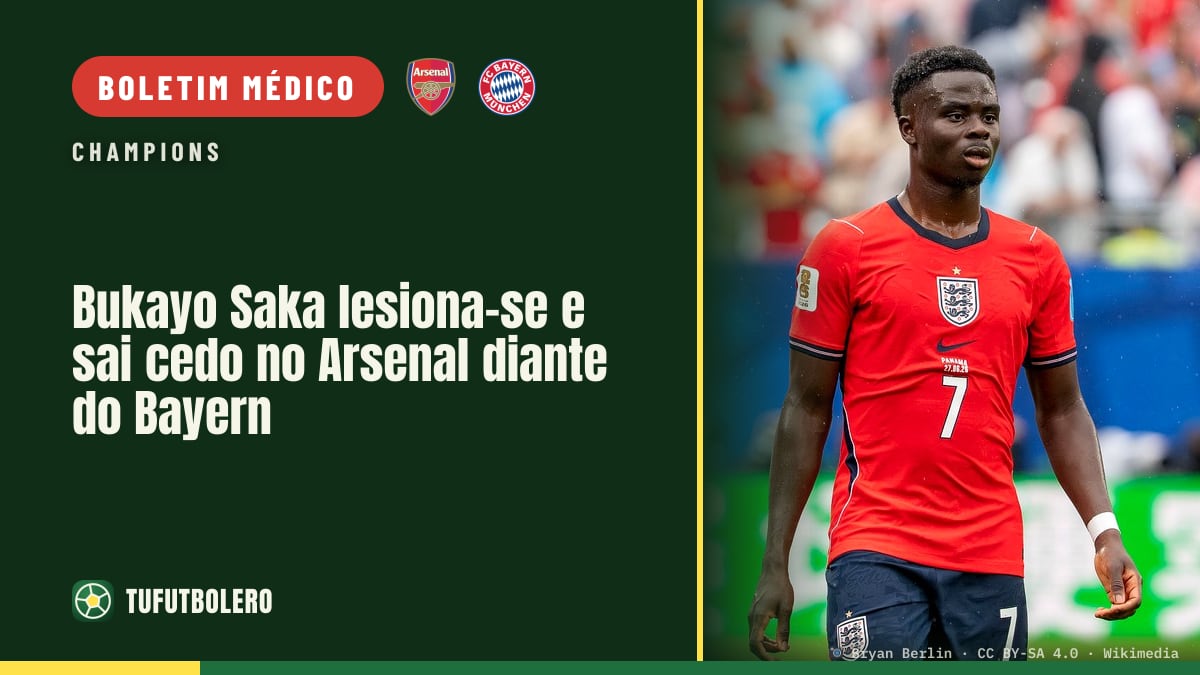 Bukayo Saka lesiona-se e sai cedo no Arsenal diante do Bayern