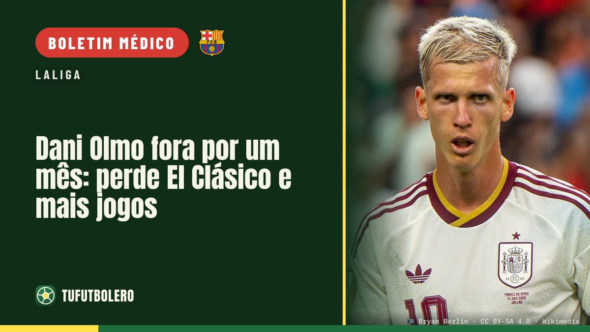 Dani Olmo fora por um mês: perde El Clásico e mais jogos