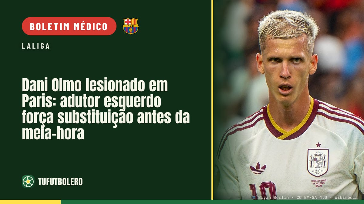 Dani Olmo lesionado em Paris: adutor esquerdo força substituição antes da meia-hora