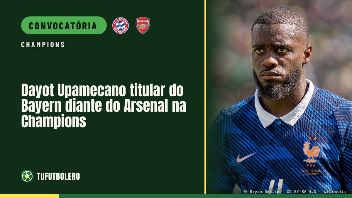 Dayot Upamecano titular do Bayern diante do Arsenal na Champions