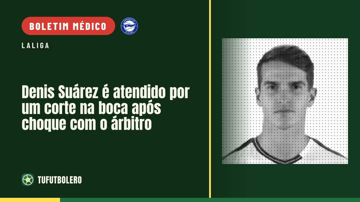 Denis Suárez é atendido por um corte na boca após choque com o árbitro