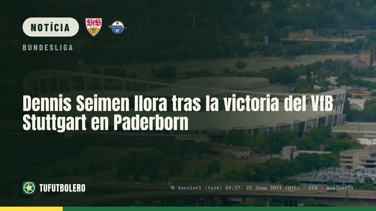 Dennis Seimen chora após vitória do VfB Stuttgart em Paderborn