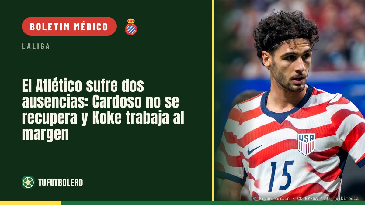 Atlético com duas baixas no treino: Cardoso indisposto e Koke na academia