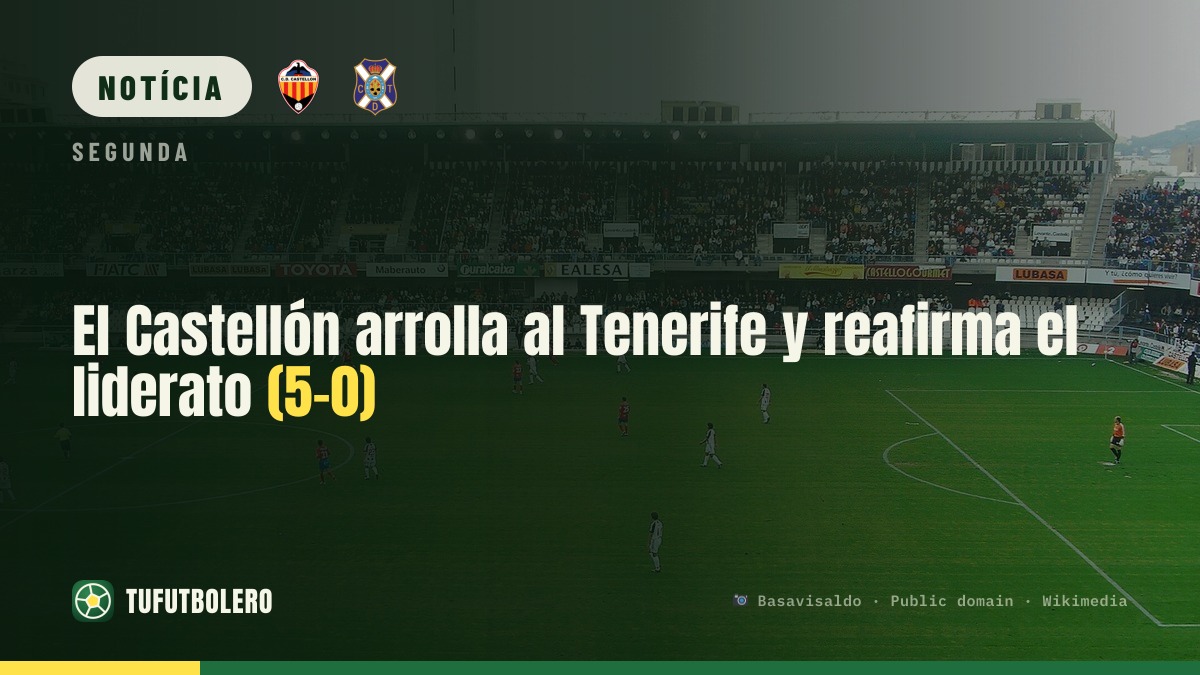 Castellón atropela Tenerife e mantém a liderança (5-0)