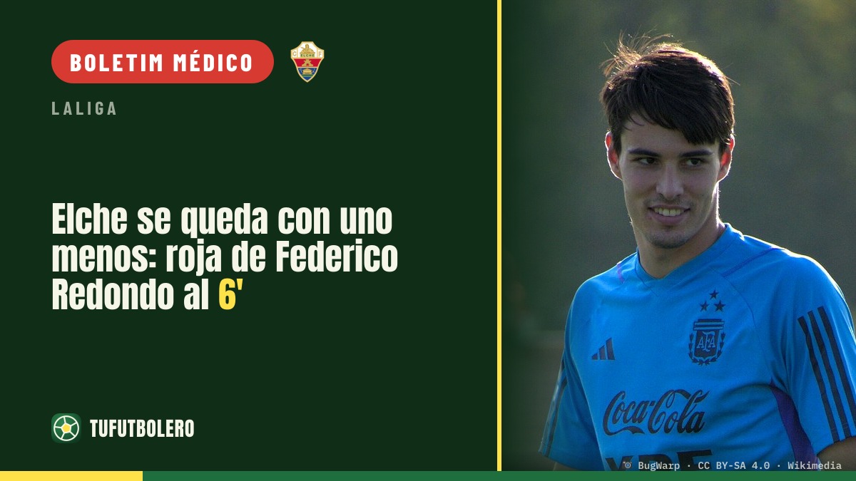 O Elche fica com um a menos: vermelho para Federico Redondo no 6'