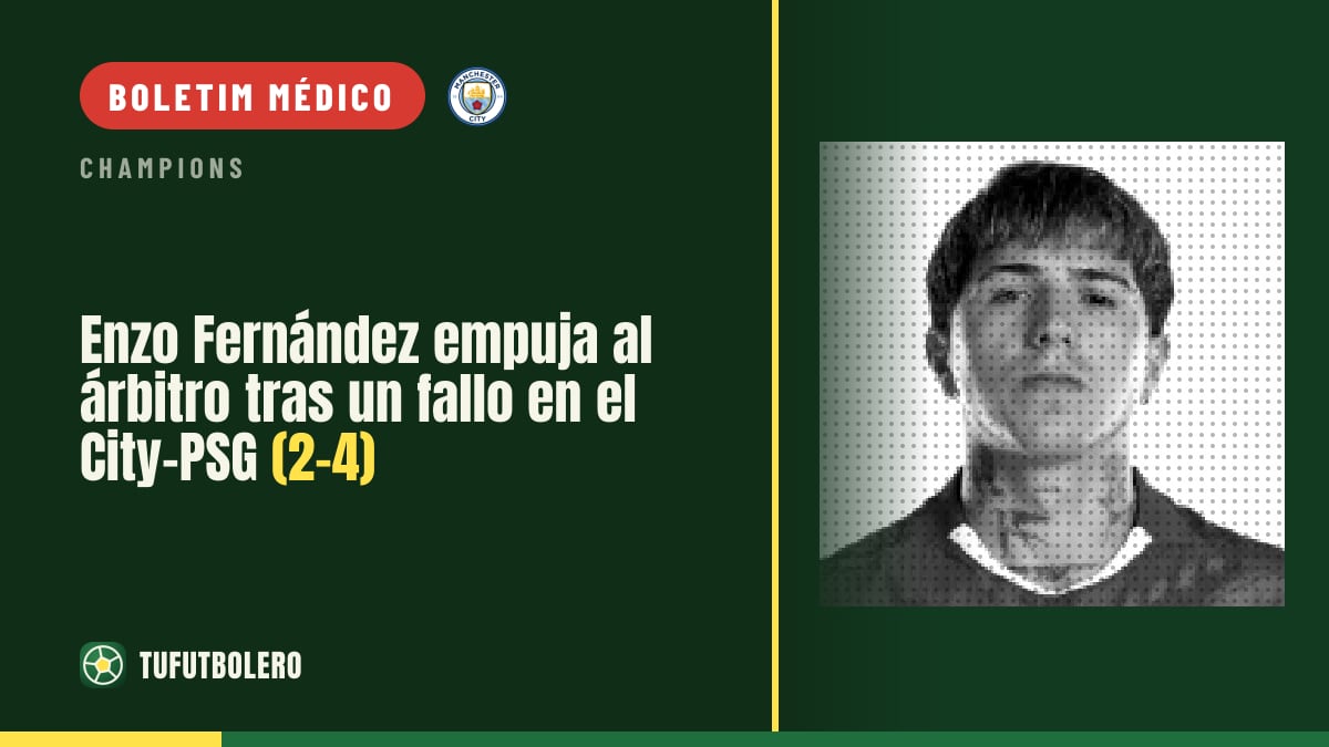 Enzo Fernández empurra o árbitro no City-PSG (2-4) da Champions