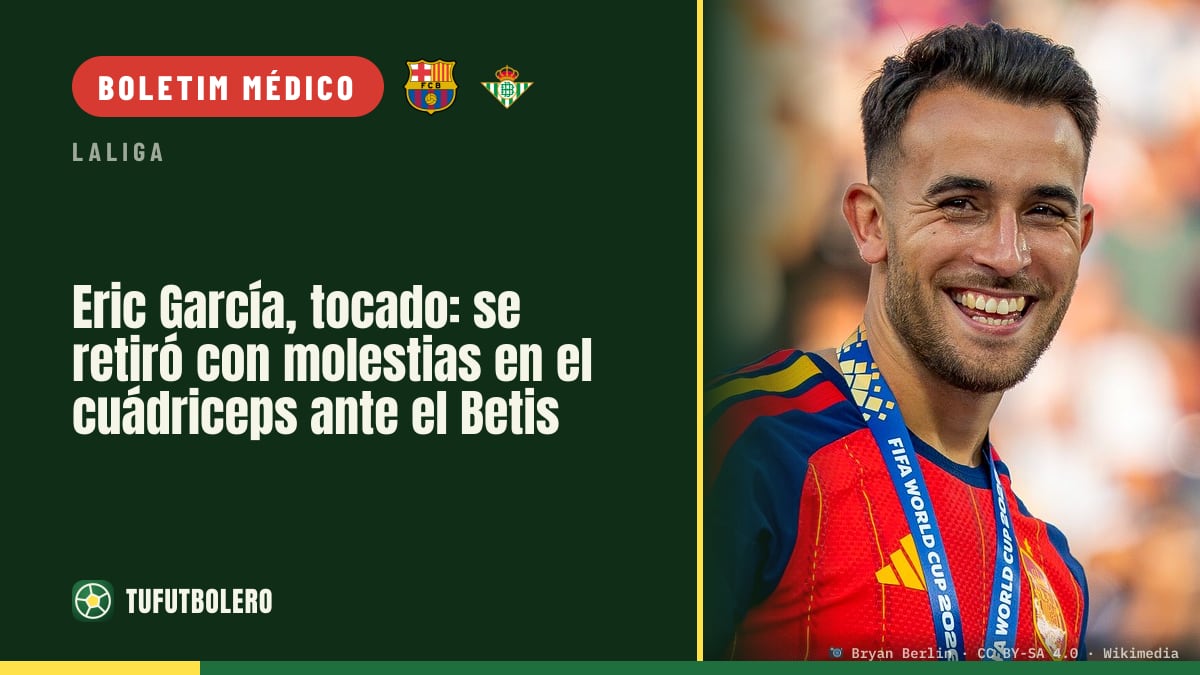 Eric García, lesionado no duelo do Barça com o Betis: saiu com dores no quadríceps direito