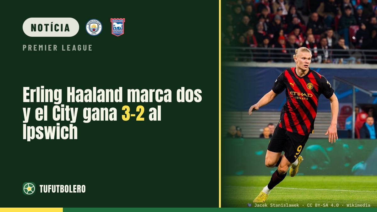 Erling Haaland marca duas e o City bate o Ipswich por 3-2